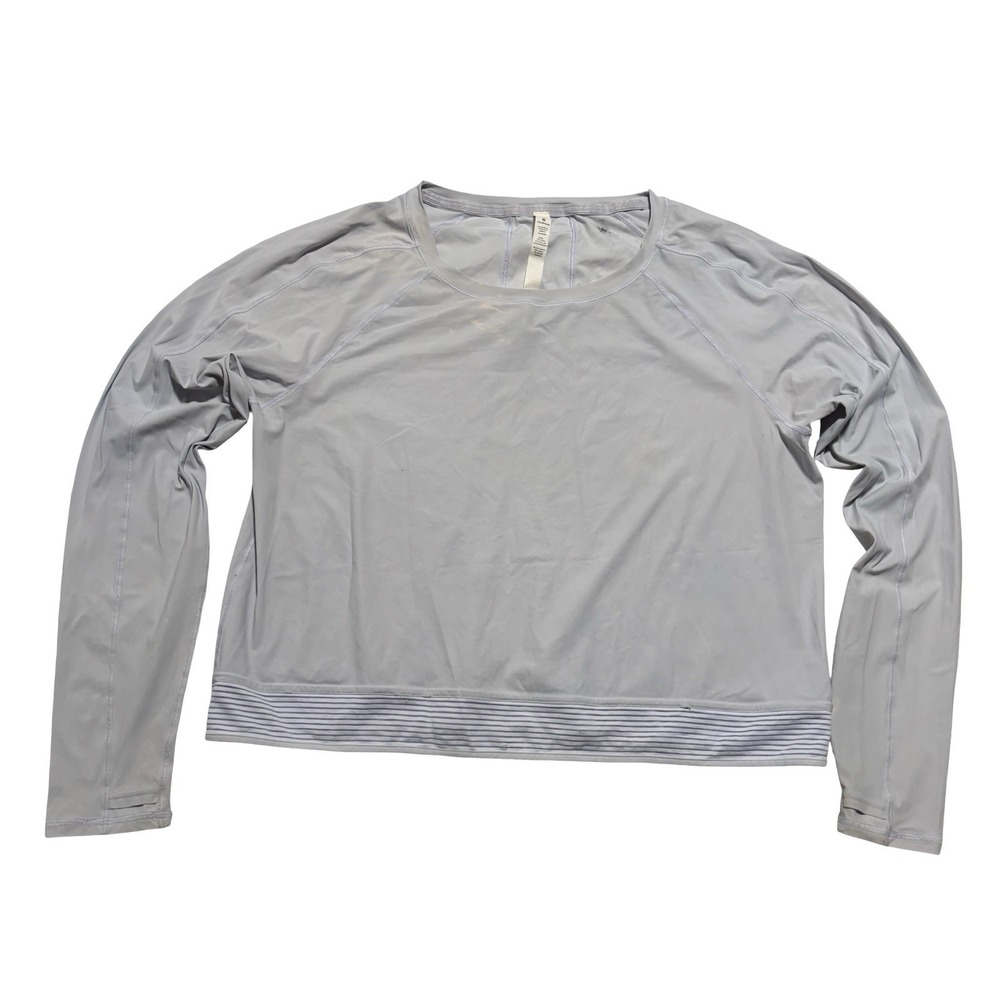 Lululemon Women's Long Sleeve Athletic Shirt Light Blue *Stained* Sz 12 - 21x21
